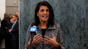 Newly appointed U.S. Ambassador to the United Nations Nikki Haley makes a statement upon her arrival at U.N. headquarters in New York City, NY, U.S. January 27, 2017. REUTERS/Mike Segar